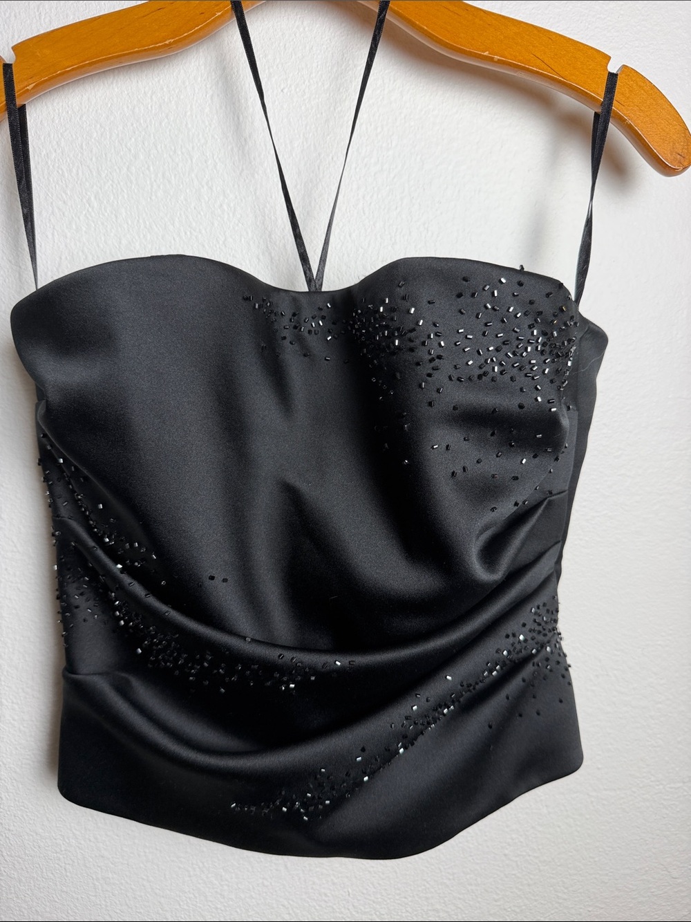 Kay Unger Black Satin Beaded Corset Top Size 8